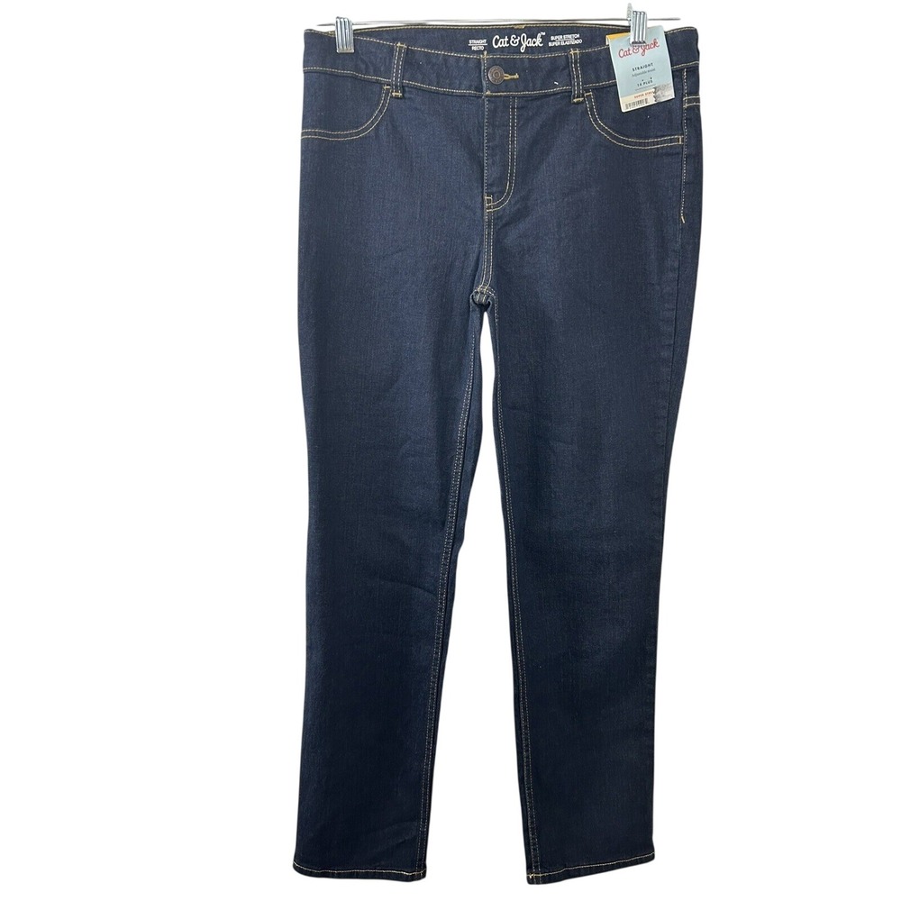 Cat & Jack Dark Wash Denim Straight Jeans 14 Plus Blue Super Stretch School